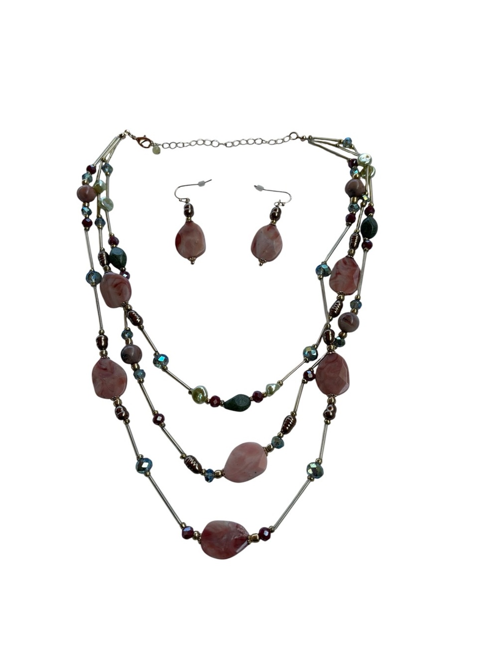 Avon Pink Multi-Strand Beaded Necklace and Earrings
